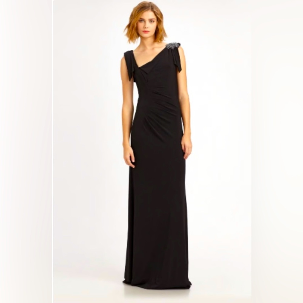 David Meister Black Beaded Shoulder Gown - Size 4